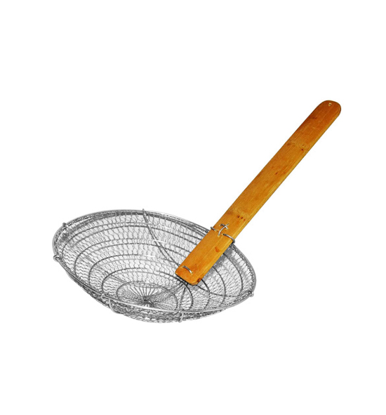 【不锈钢罩沥带竹柄】LT IRON STRAINER WITH BAMBOO HANDLE【10''】LouS ShaiZ ZhaoL