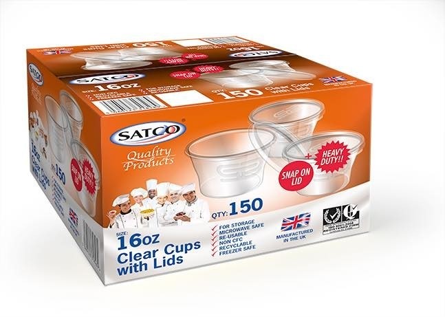 塑料杯连盖SATCO 16OZ P&L 150pcs ZhiB