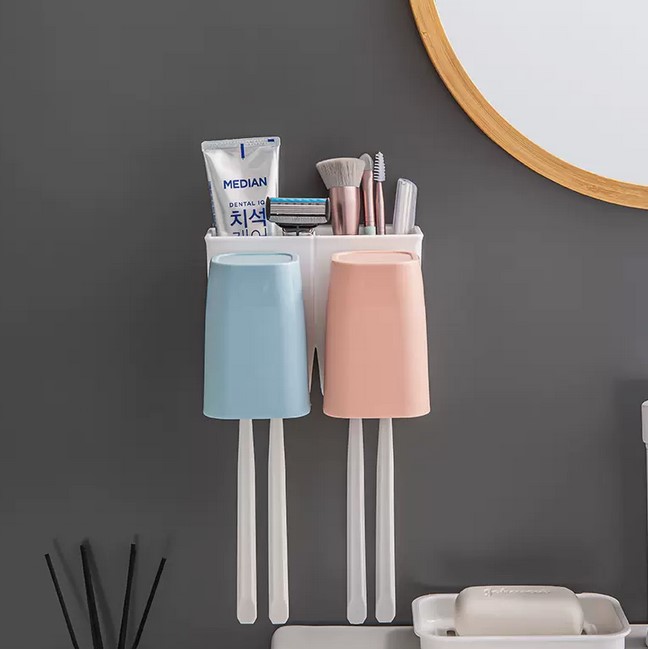 【浴室牙刷牙膏置物架-情侣套装】 BATHROOM TOOTHBRUSH TOOTHPASTE RACK-LOVERS SET YACHUAJIA